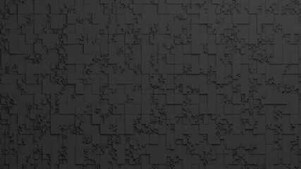 Abstract black square background with random pattern. 3D rendered image.