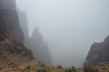 Rock peaks in the haze