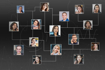 Fototapeta na wymiar Collection of people portraits. business, people, human resources, social network and technology concept