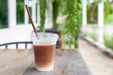 Iced cappuccino in a plastic take-out cup