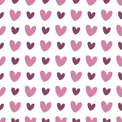 Seamless pink heart  polka dot pattern on white. Vector illustration.