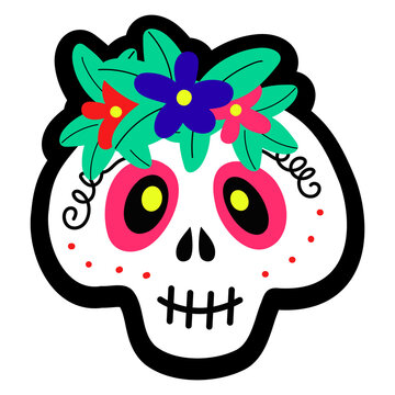  vector illustration of a skull decorated with flowers for conceptual designs of Halloween celebration