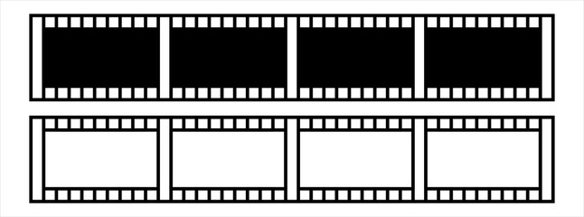 Film strip banner. Four frame film strip. Empty black and white negative film strips. Vector illustration