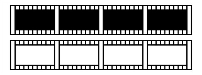 Film strip banner. Four frame film strip. Empty black and white negative film strips. Vector illustration