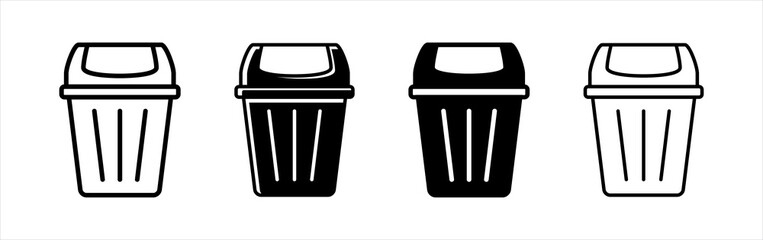 Trash bin icon. Open trash bin icons vector set. Lid with open flip mechanism.