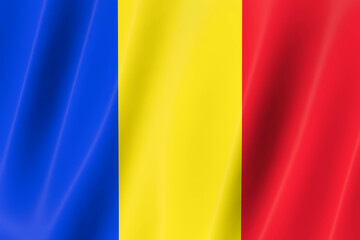 Romania flag of silk-3D panoramic  illustration