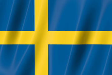 Sweden flag of silk-3D panoramic  illustration