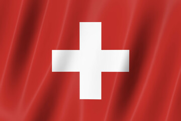 Switzerland flag of silk-3D panoramic  illustration