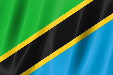 Tanzania flag of silk-3D panoramic  illustration