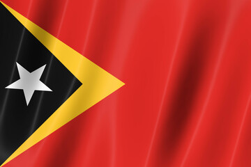 Timor Leste flag of silk-3D panoramic  illustration