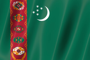 Turkmenistan flag of silk-3D panoramic  illustration