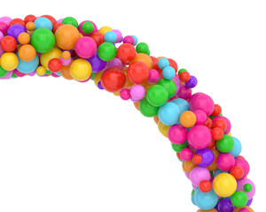 Arc made of Colourful balls, Colourful balls arch isolated on white background. 3D rendering. 3D illustration.