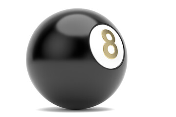 Pool Black Ball number eight isolated on white background. 3D illustration.