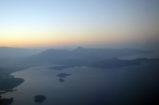Aerial view. Liner landing in International Dalaman airport at morning.Turkey