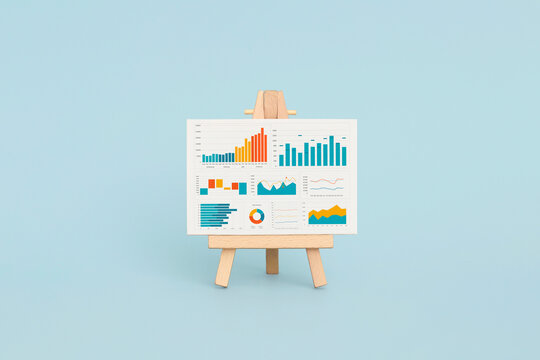 Business graphs and charts on easel. Financial development, Banking Account, Statistics