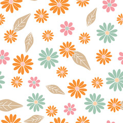 Orange Blue Floral Scatter Repeating Seamless Vector Pattern
