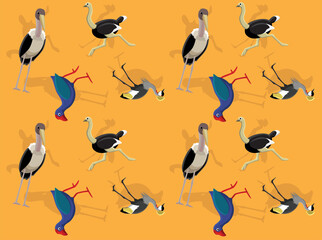 African Bird Cartoon Character Seamless Wallpaper Set 2