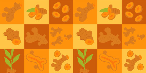 Turmeric abstract seamless geometric vector pattern for packaging design