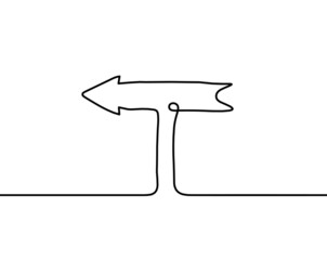 Abstract continuous drawing line arrow as sign of direction on white background. Vector