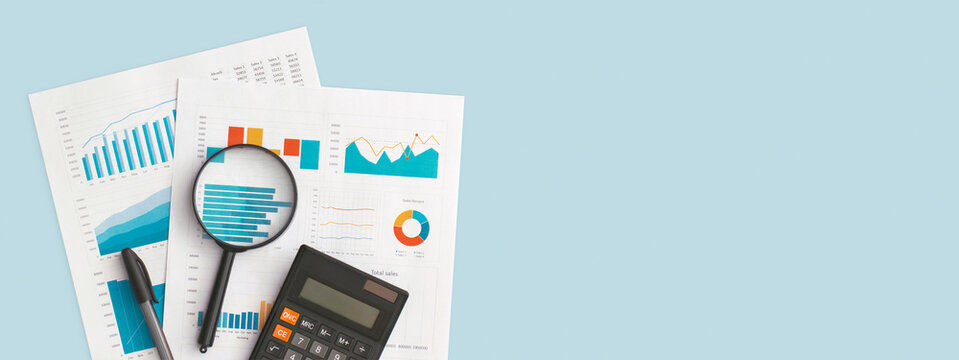 Business graphs and charts on table. Financial development, Banking Account, Statistics