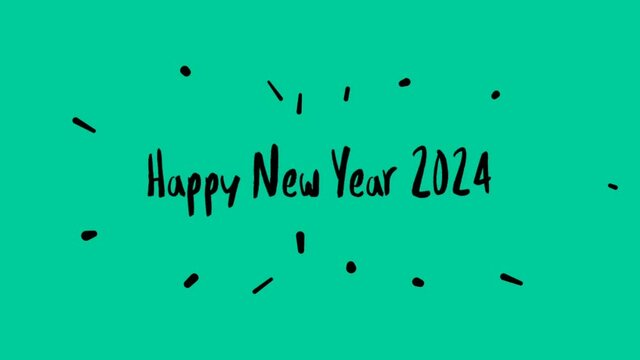 Happy New Year 2024 Green screen background with colored lines and HAPPY New year in the center Splash Style - free for commercial use