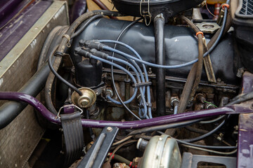 old car engine top view