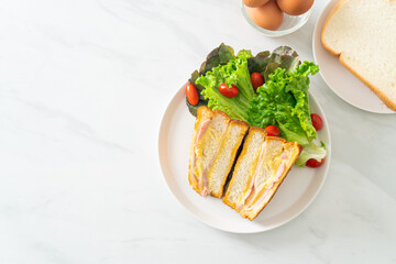 homemade sandwich ham cheese with salad