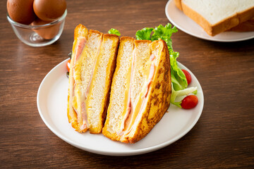 homemade sandwich ham cheese with salad