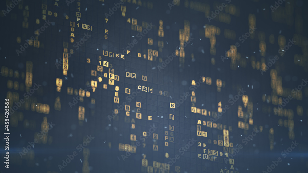 Poster hex digital data code 3d rendering illustration