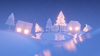 Fototapeta premium Village in winter 3D render