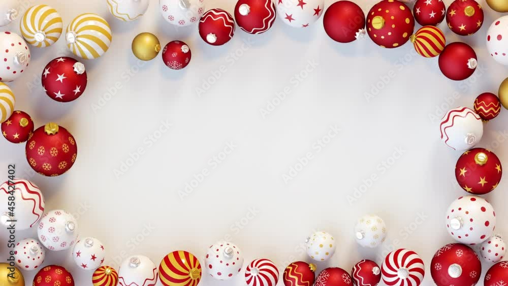 Poster holiday composition with copy space. frame of christmas balls. 3d render animation