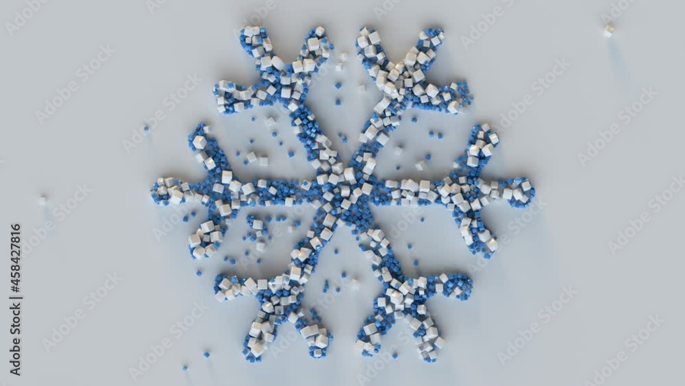 Poster snowflake crystallization. 3d render animation