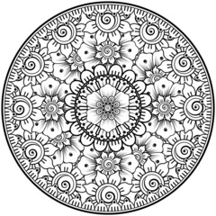 Circular pattern in the form of mandala with flower for henna, mehndi, tattoo, decoration. 