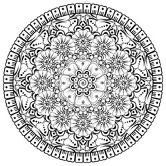 Circular pattern in the form of mandala with flower for henna, mehndi, tattoo, decoration. 