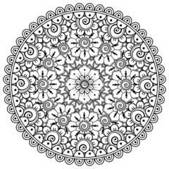 Circular pattern in the form of mandala with flower for henna, mehndi, tattoo, decoration. 