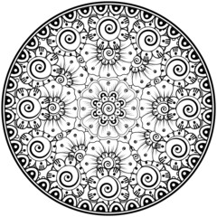 Circular pattern in the form of mandala with flower for henna, mehndi, tattoo, decoration. 