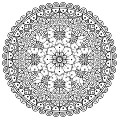 Circular pattern in the form of mandala with flower for henna, mehndi, tattoo, decoration. 