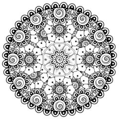 Circular pattern in the form of mandala with flower for henna, mehndi, tattoo, decoration. 