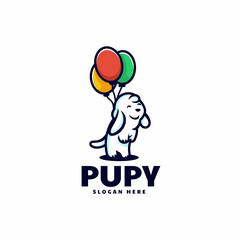 Vector Logo Illustration Puppy Simple Mascot Style.