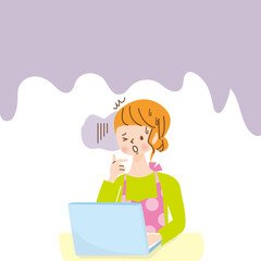 パソコンを使う困った顔の女性　主婦