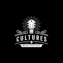 Vintage Guitar Music Culture Festival Logo Design