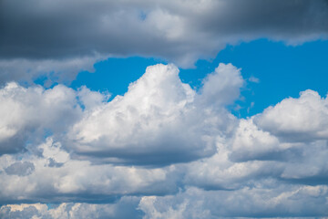 Obraz premium Blue sky background with white clouds. Beautiful clouds at sunset.