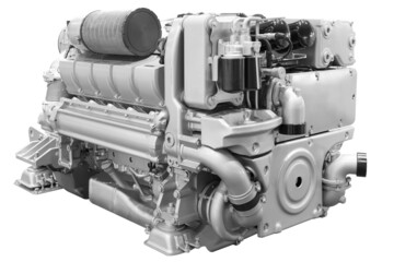 Modern diesel engine used on marine industry isolated on white background with clipping path