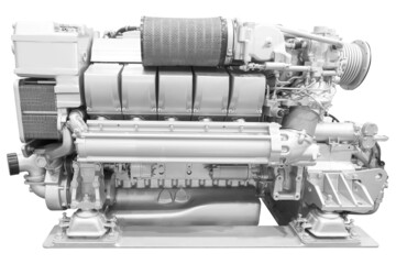 Modern diesel engine used on ocean liner isolated on white background with clipping path