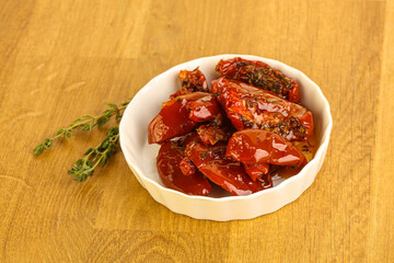 Sun-dried natural Italian tomato in the bowl