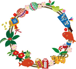 正月の縁起物のフレーム　年賀状素材