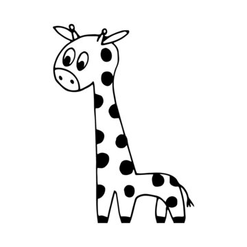 giraffe hand drawn doodle. vector, scandinavian, nordic, minimalism, monochrome. animal, cute baby print, sticker, decor, coloring.