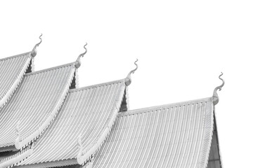 Buddhist temple metal roof Thai Northern art style, in Temple of Thailand isolated on white , clipping path for design usage purpose.