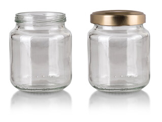 Closed empty glass jar isolated on white with clipping path