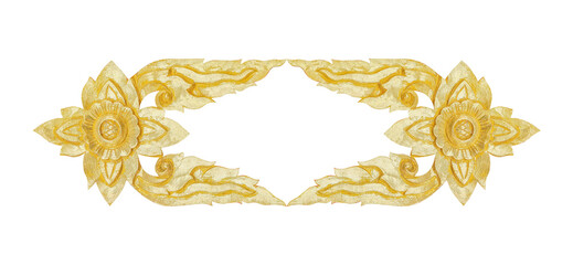 Pattern of wood carve gold paint for decoration on white background with clipping path include for design usage purpose.